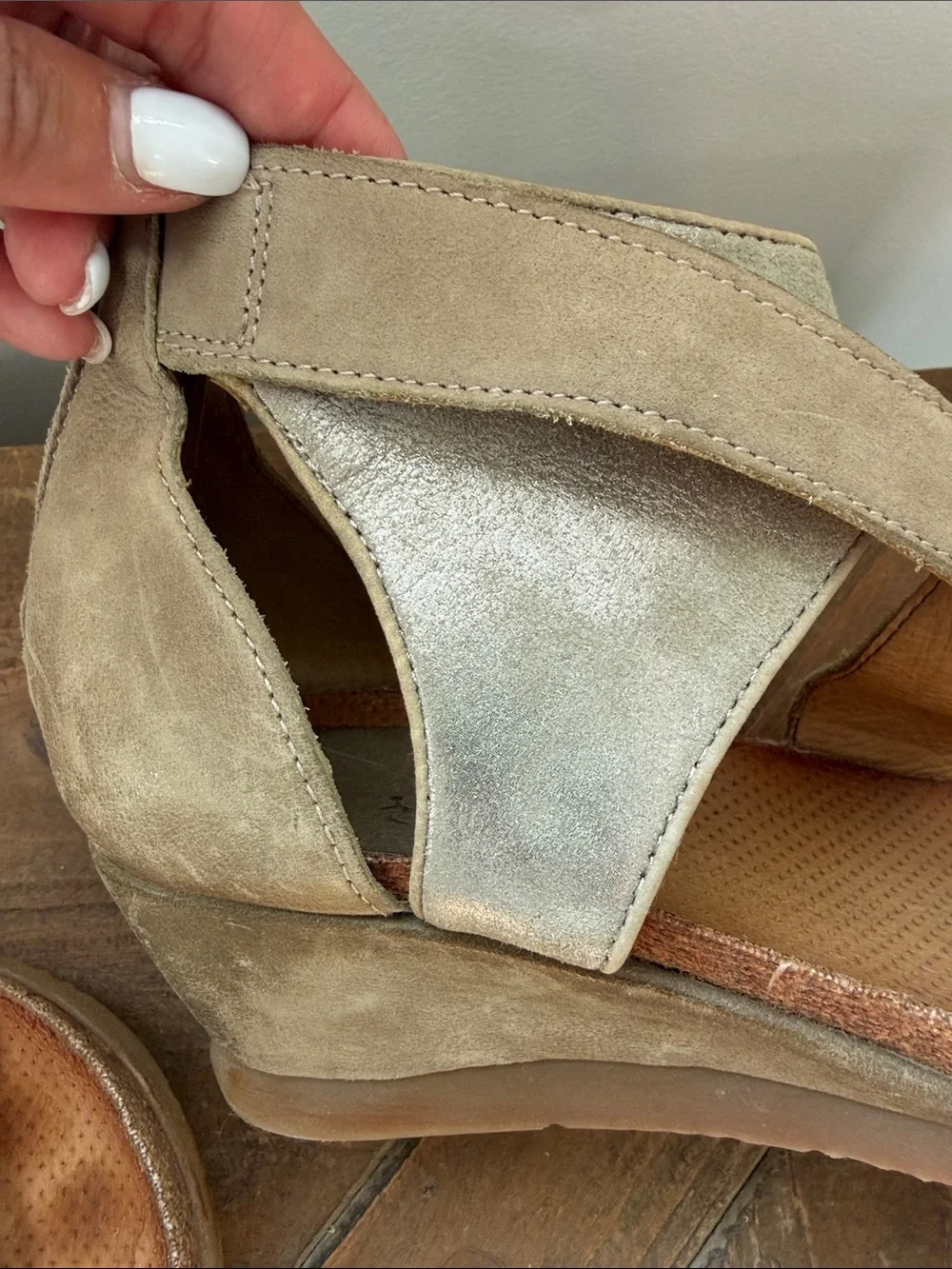 Miz Mooz Taupe Suede Wedge Sandals